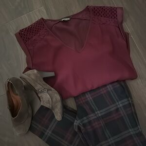 Express Low Rise Columnist Women's Plaid Ankle Pants - Navy, Maroon, Gray